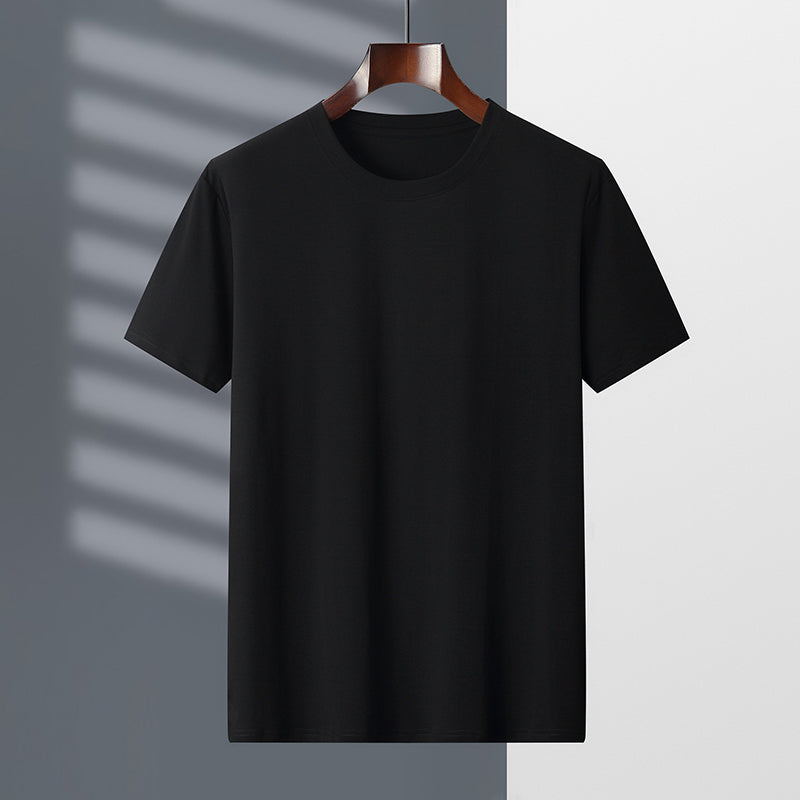 Men's Round Neck Summer Loose Solid Color T-Shirt Black