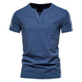 Men's Casual Breathable Slim V-Neck Thin Short Sleeve T-shirts Biue