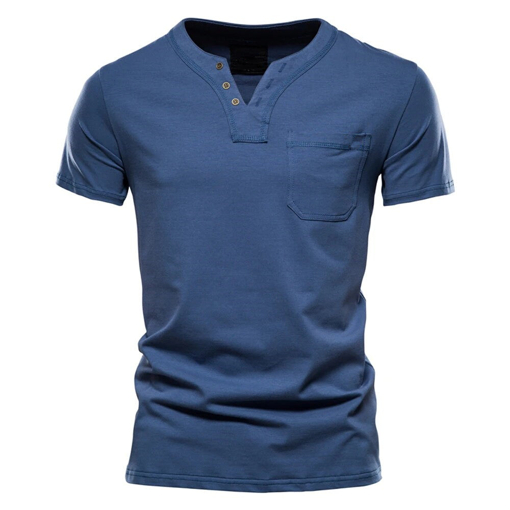 Men's Casual Breathable Slim V-Neck Thin Short Sleeve T-shirts Biue