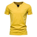 Men's Casual Breathable Slim V-Neck Thin Short Sleeve T-shirts Yellow