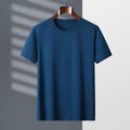 Men's Round Neck Summer Loose Solid Color T-Shirt Blue