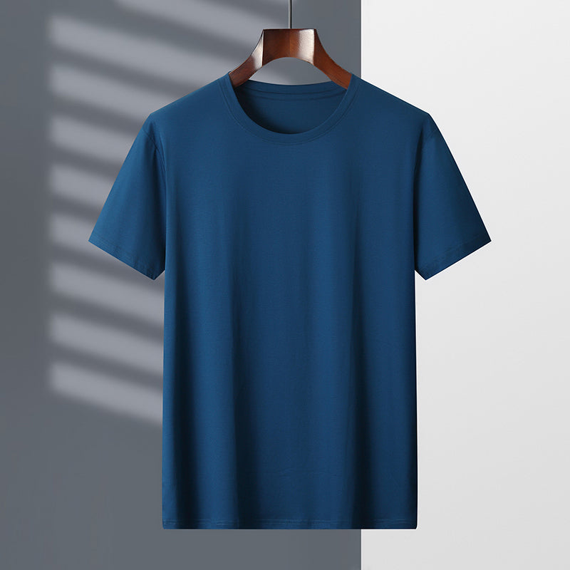 Men's Round Neck Summer Loose Solid Color T-Shirt Blue