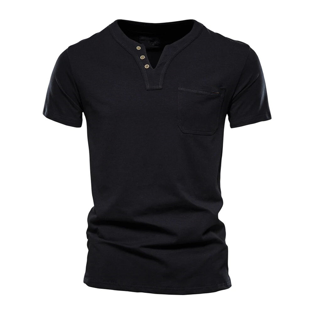 Men's Casual Breathable Slim V-Neck Thin Short Sleeve T-shirts Black