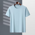 Men's Round Neck Summer Loose Solid Color T-Shirt Light Blue