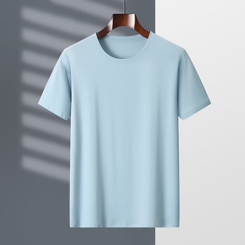 Men's Round Neck Summer Loose Solid Color T-Shirt Light Blue