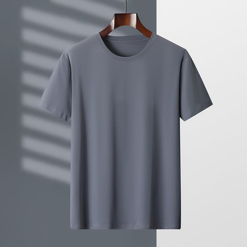 Men's Round Neck Summer Loose Solid Color T-Shirt Gray